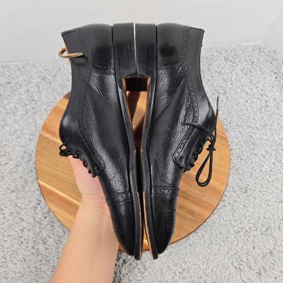 Pronto Uomo Mens 9.5M Black Leather Cap Toe Medallion Brogue Oxford Dress Shoe main image 6